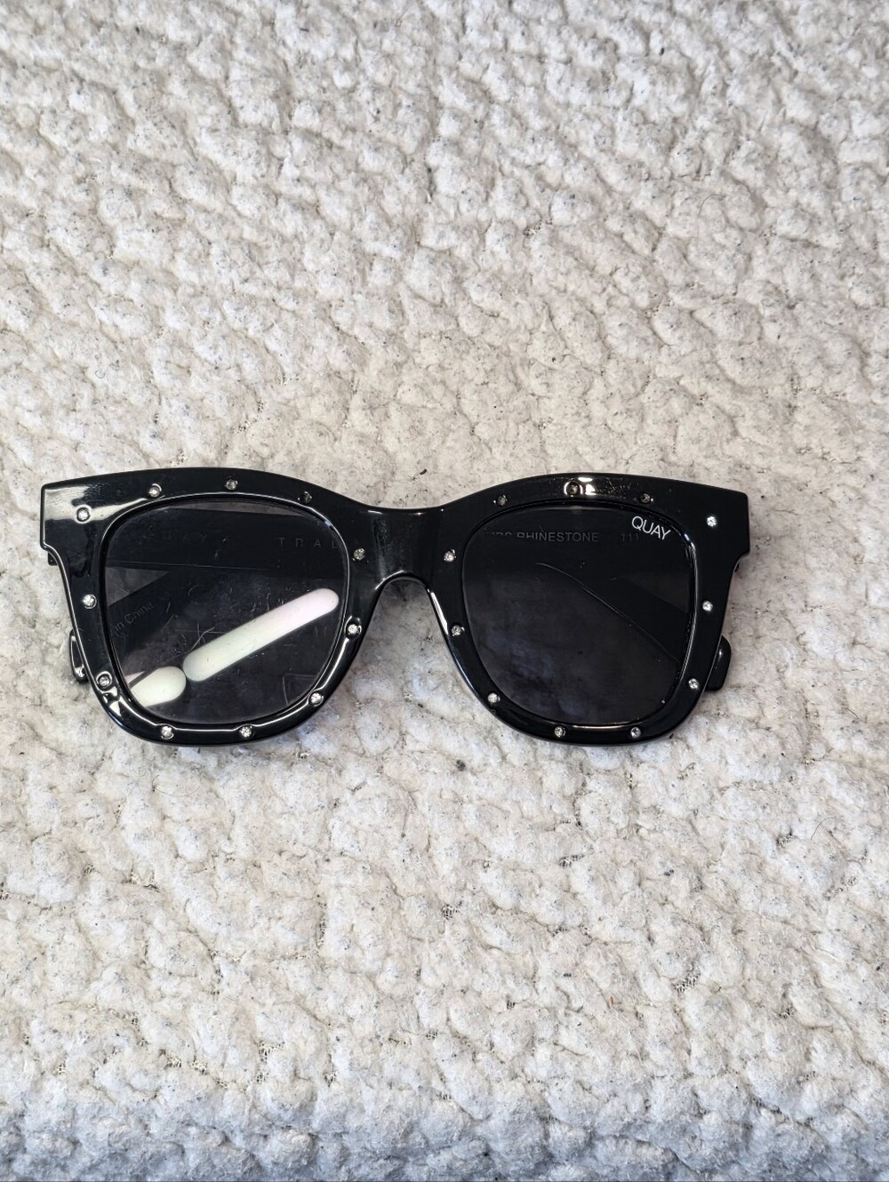 Quay Australia Black Rhinestone Square Sunglasses — Studded Frame